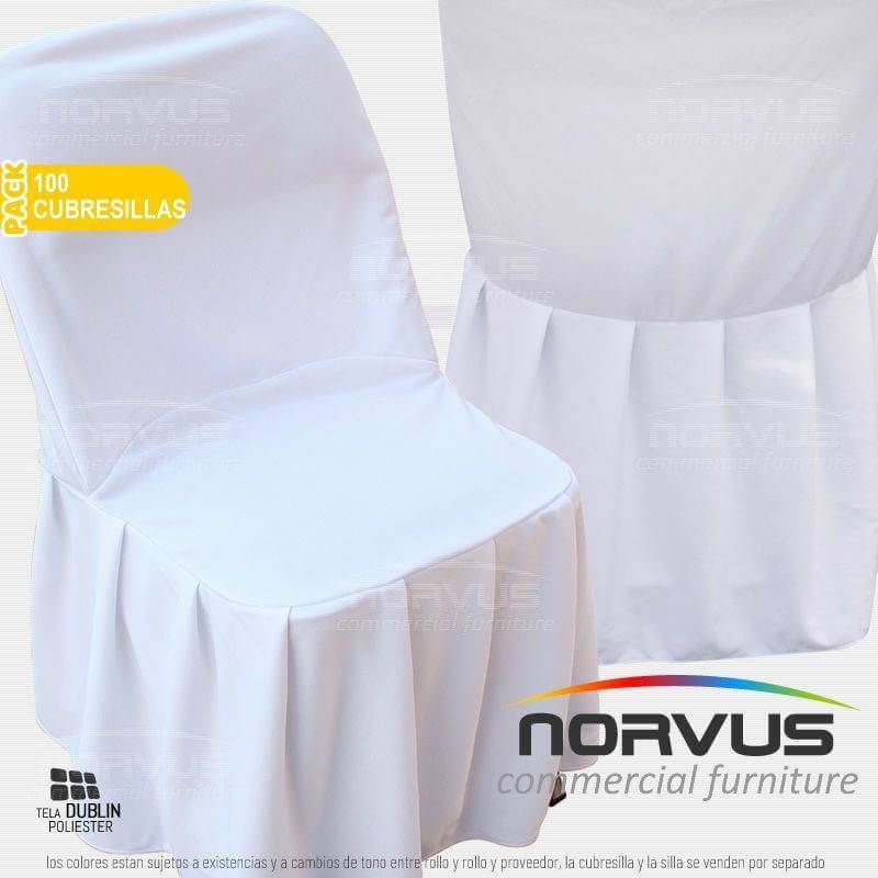 Pack - 100 x Funda para silla plegable tela Dublin blanco