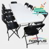 Pack - 5 tablones rectangular plastico inflado y 50 sillas plegables plastico negro