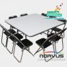 Pack - 5 mesas cuadrada fibra de vidrio y 50 sillas plegables cromadas