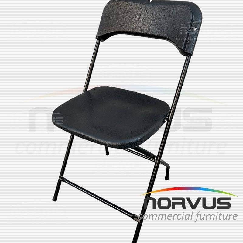 Silla plegable de plástico negro reforzada