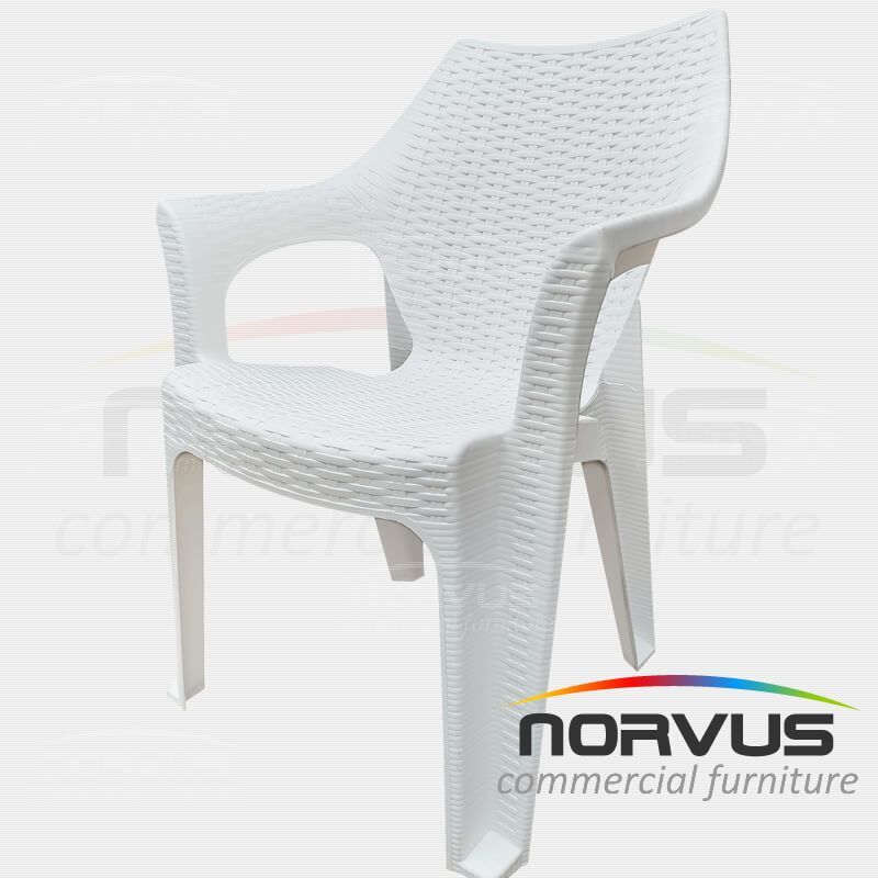 Silla de plástico con brazos Ratan blanco