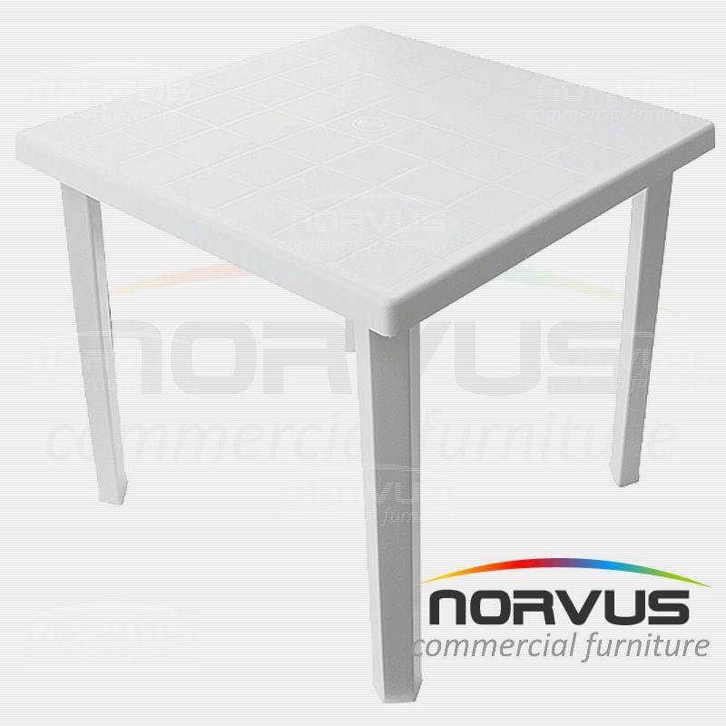 Mesa cuadrada de plástico blanca