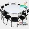 Pack - 5 mesas redonda fibra de vidrio y 50 sillas plegables esmalte negro