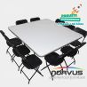 Pack - 5 mesas cuadrada fibra de vidrio y 50 sillas plegables plastico negro