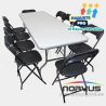 Pack - 10 tablones rectangular fibra de vidrio y 100 sillas plegables plastico negro