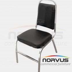 Silla apilable acojinada cromada vinil negro