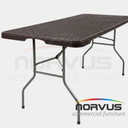 Mesa rectangular plegable 180x75 Ratán plástico chocolate