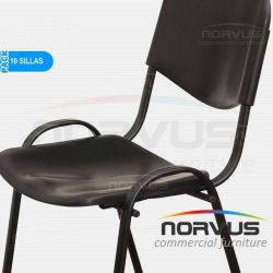 Pack - 10 x Silla de visita ISO de plástico negro