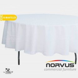 Pack - 10 x Mantel redondo corto 240cm economico tela Tafetan blanco