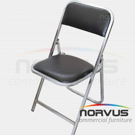 Silla plegable acojinada refuerzo en respaldo cromada vinil negro Silla plegable acojinada refuerzo en respaldo cromada vinil negro