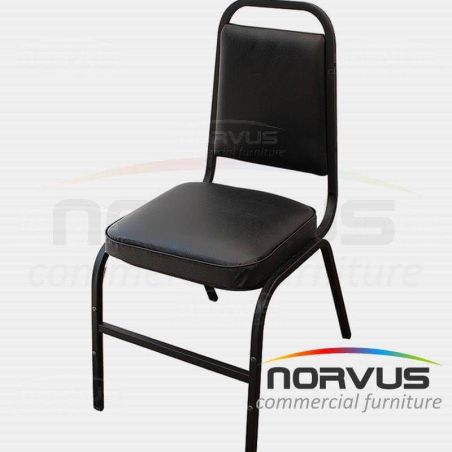 Silla apilable acojinada en esmalte vinil negro Silla apilable acojinada en esmalte vinil negro
