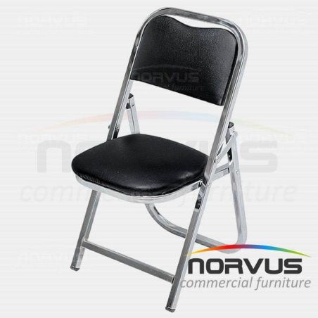 Silla infantil plegable acojinada en cromo vinil negro Silla infantil plegable acojinada en cromo vinil negro