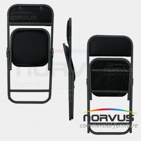  Silla plegable acojinada refuerzo en respaldo en esmalte vinil negro