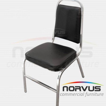 Silla apilable acojinada cromada vinil negro
