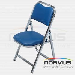 Silla infantil plegable acojinada en cromo vinil azul