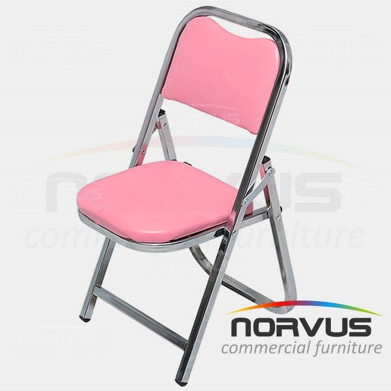 Silla infantil plegable acojinada en cromo vinil rosa claro