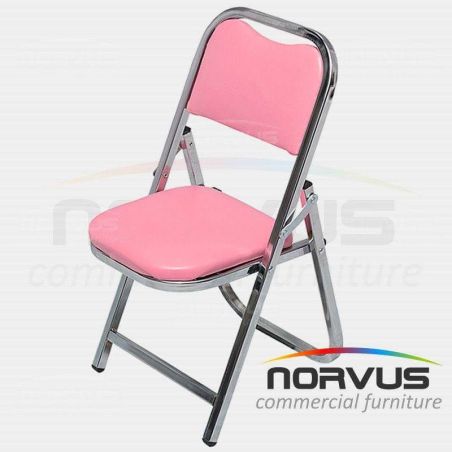 Silla infantil plegable acojinada en cromo vinil rosa claro