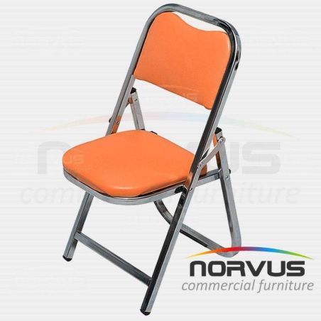 Silla infantil plegable acojinada en cromo vinil naranja