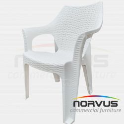 Silla de plastico con brazos Ratan blanco