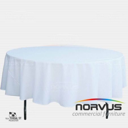 Mantel redondo corto 240cm economico tela Tafetan blanco