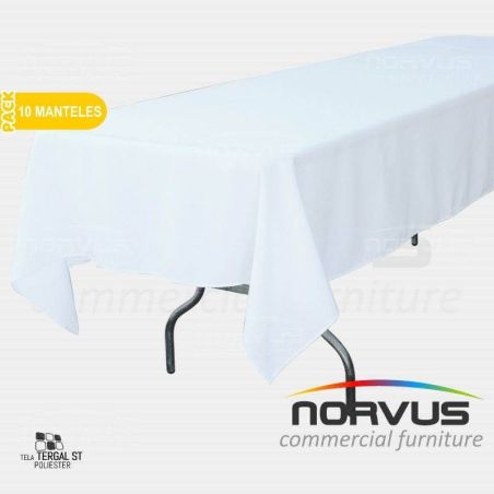 Pack - 10 x Mantel rectangular 300x150 economico tela Tafetan blanco