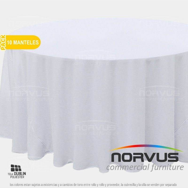 Pack - 10 x Mantel redondo largo 290cm tela Dublin blanco