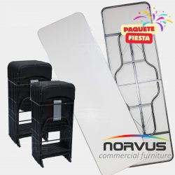 Pack - 2 tablones rectangular fibra de vidrio y 20 sillas plegables plastico negro