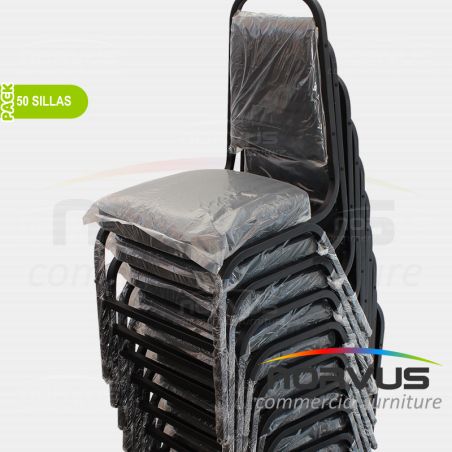 Pack - 50 x Silla apilable acojinada en esmalte vinil negro