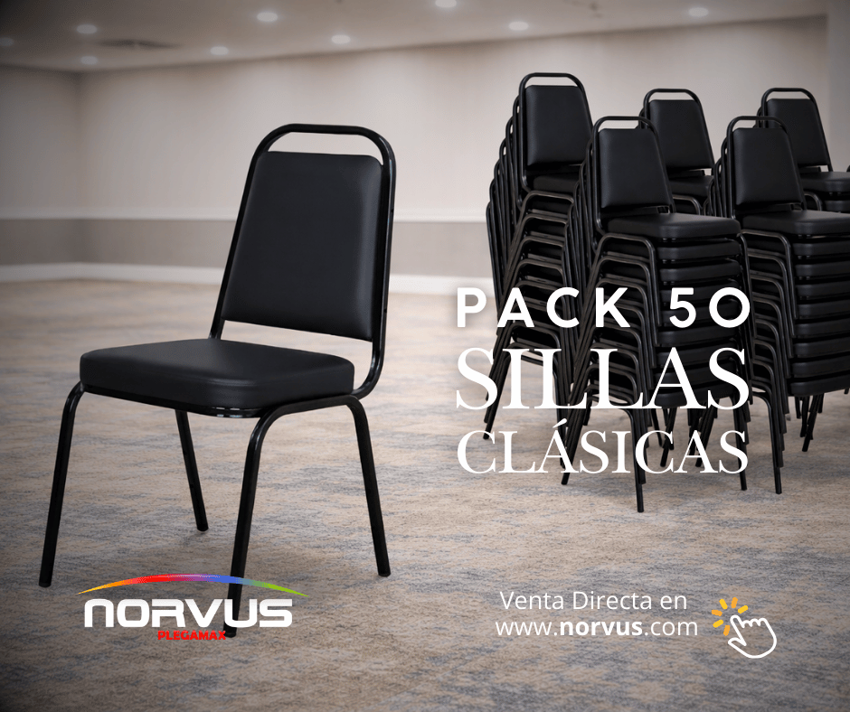 Pack - 50 x Silla apilable acojinada en esmalte vinil negro