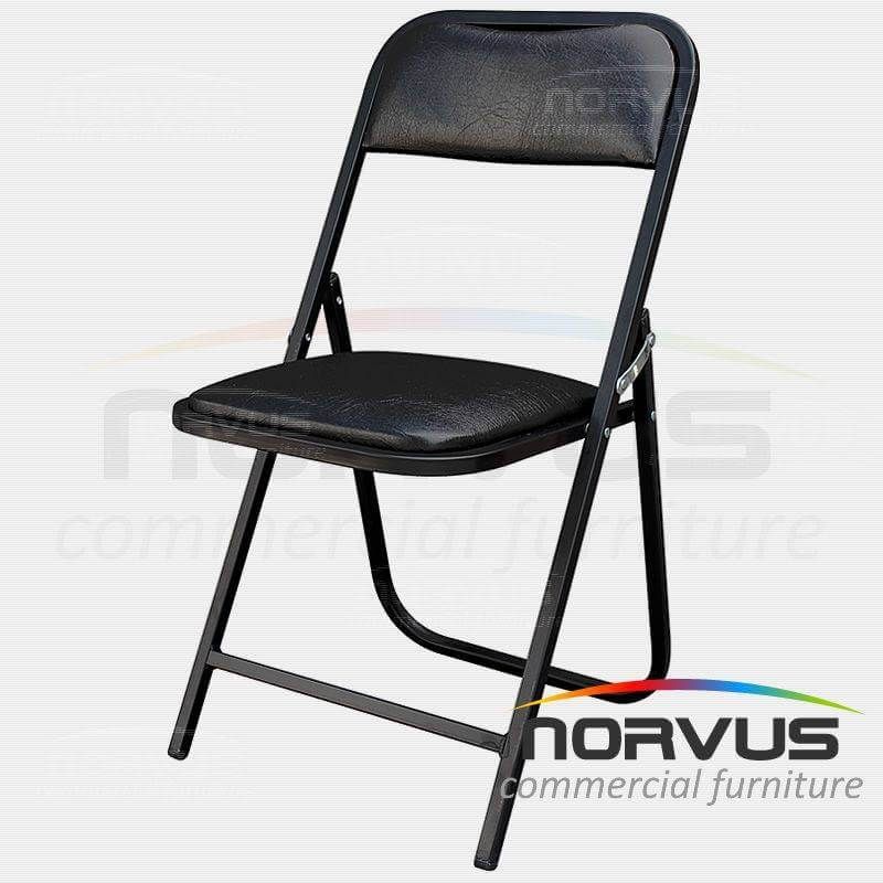 Silla plegable acojinada en esmalte vinil negro