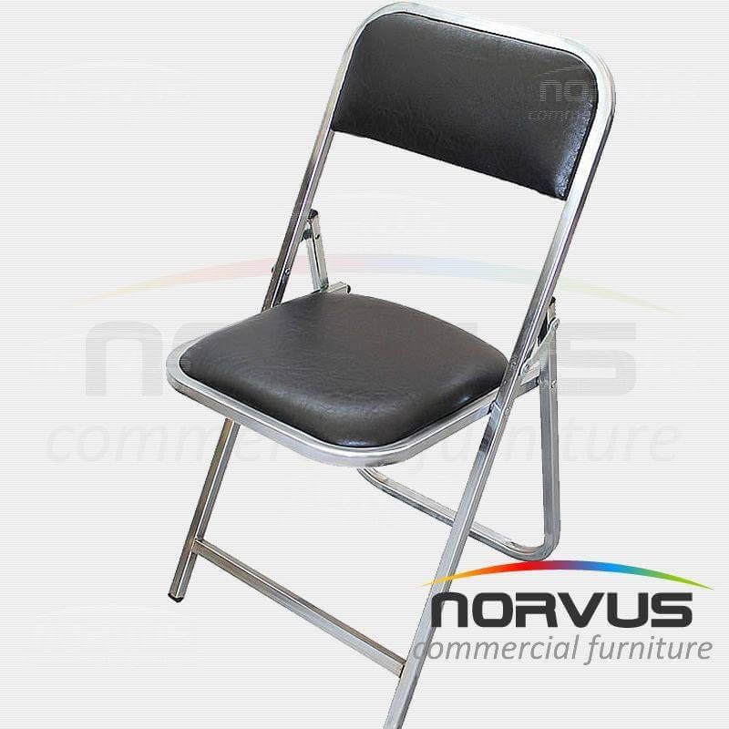 Silla plegable acojinada refuerzo en respaldo cromada vinil negro