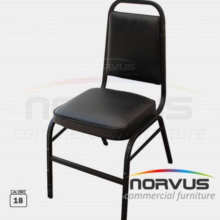 Silla apilable acojinada en esmalte vinil negro C18 con 3 Soportes