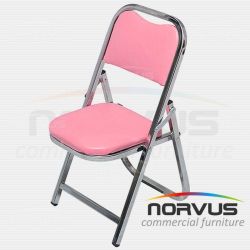 Silla infantil plegable acojinada en cromo vinil rosa claro