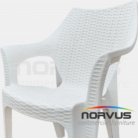  Silla de plastico con brazos Ratan blanco