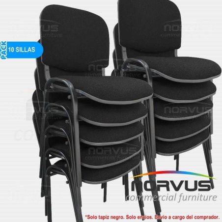Pack - 10 x Silla de visita ISO acojinada tapiz tela negro