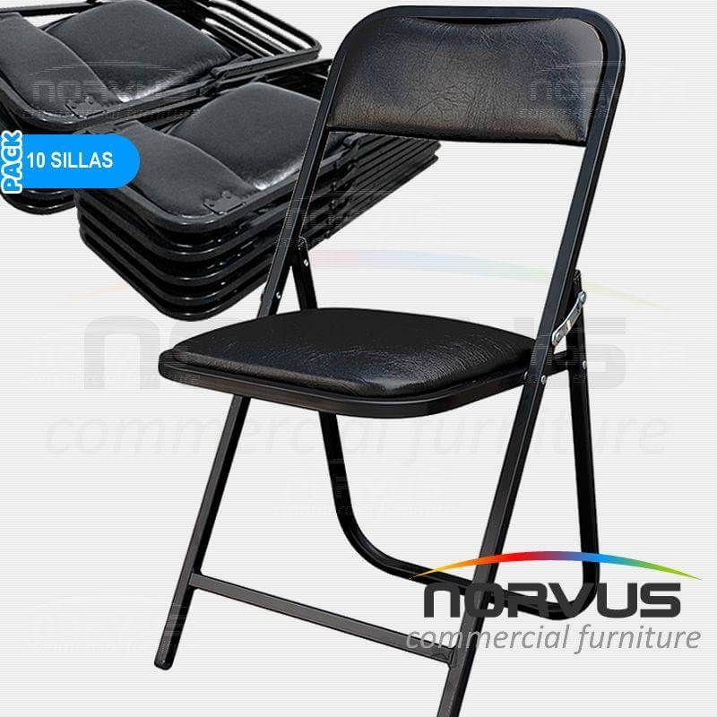 Pack - 10 x Silla plegable acojinada en esmalte vinil negro