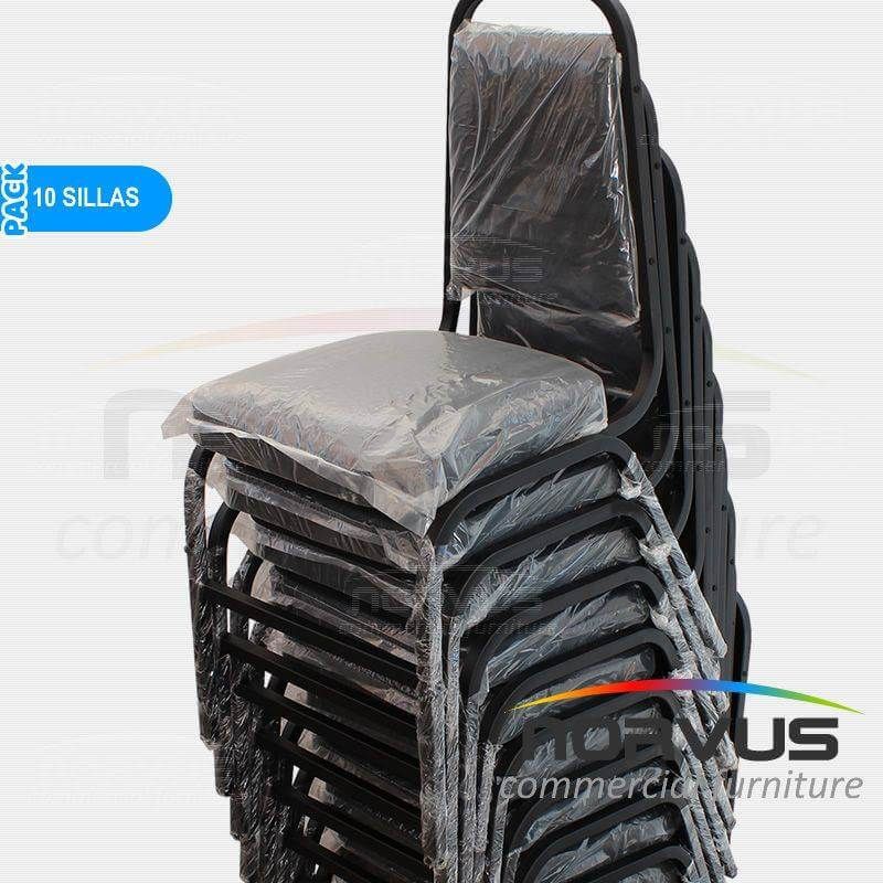 Pack - 10 x Silla apilable acojinada en esmalte vinil negro
