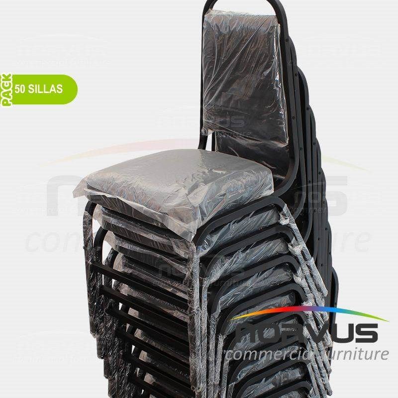 Pack - 50 x Silla apilable acojinada en esmalte vinil negro