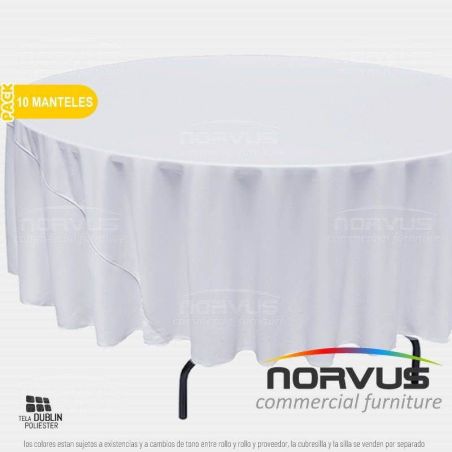 Pack - 10 x Mantel redondo corto 240cm tela Dublin blanco