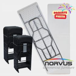 Pack - 2 tablones rectangular plastico inflado y 20 sillas plegables plastico negro