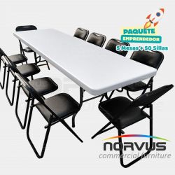 Pack - 5 tablones rectangular plastico inflado y 50 sillas plegables esmalte negro